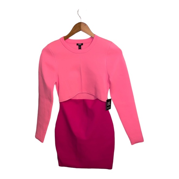 Express Body Contour Long Sleeve Color Block Cutout Mini Sweater Dress | Size S - Picture 3 of 11
